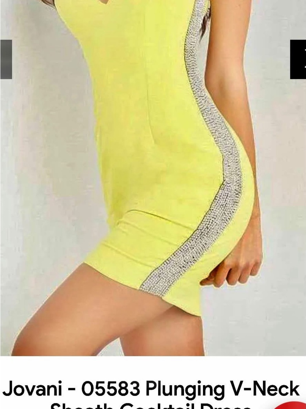Jovani Neon Yellow Plunging V-Neck Mini Dress with Silver Trim